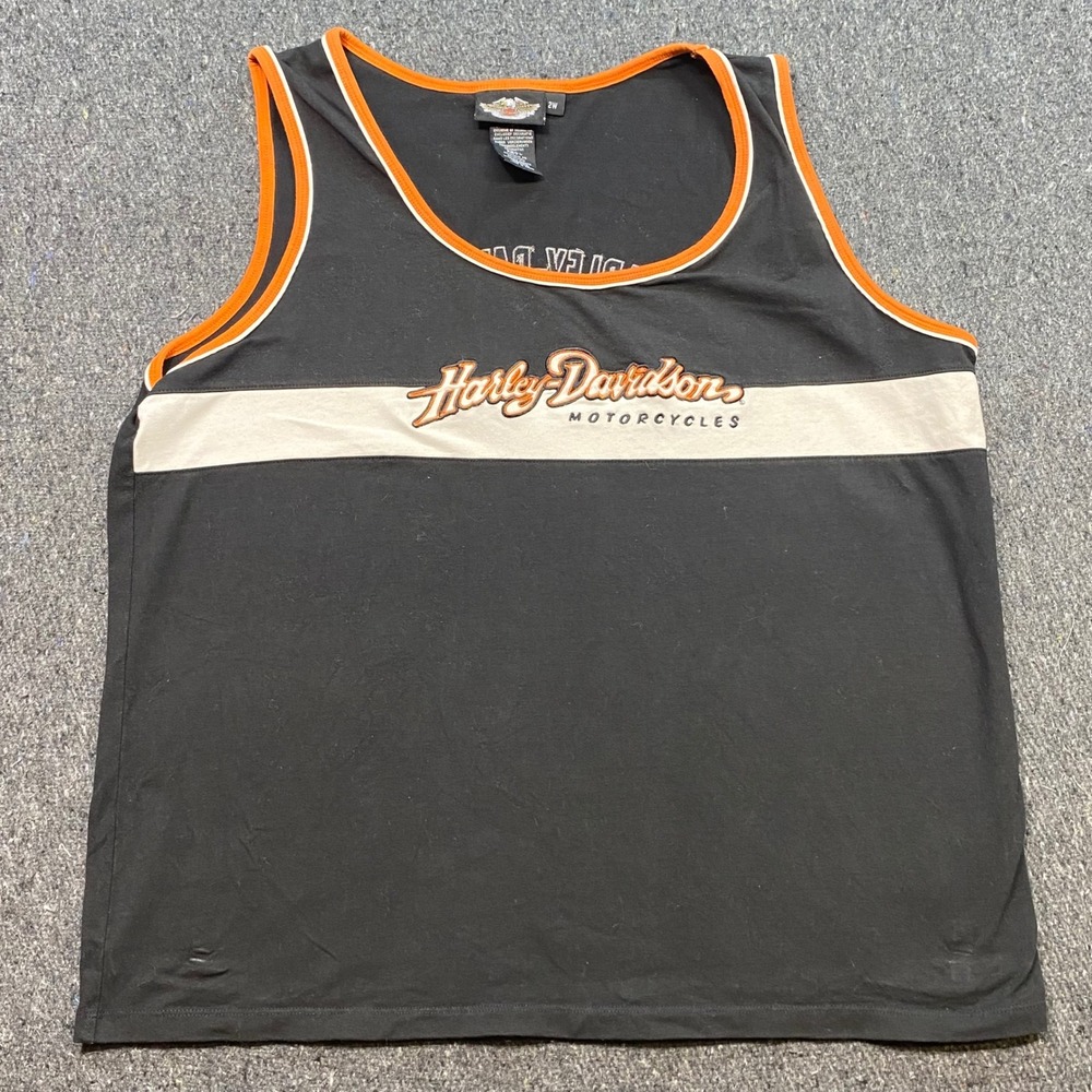 Harley Davidson Tank Top Sz 2W Womens Biker Grunge Embroidered Logo Sleeveless